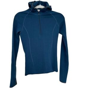 Ibex Womens 100% Merino Wool 1/4 Zip Hoodie Navy Midlayer Base Layer XS Like New